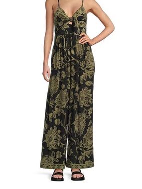 Angie Black Maxi Jumpsuit with Gold Floral Print